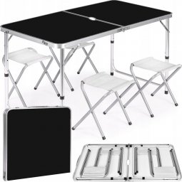 Heckermann Stół składany z otworem 120x60cm Heckermann Czarny + 4x Taboret
