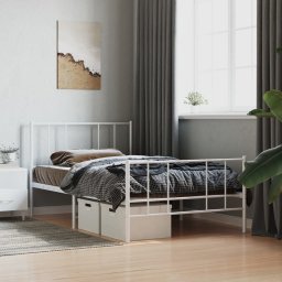 vidaXL vidaXL Metalowa rama łóżka z wezgłowiem i zanóżkiem, biała, 90x200 cm