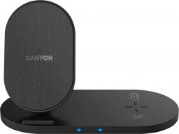 Ładowarka Canyon CANYON WS-202, 2in1 Wireless charger, Input 5V/3A, 9V/2.67A, Output 10W/7.5W/5W, Type c cable length 1.2m, PC+ABS,with PU part ,180*86*111.1mm, 0.185Kg,Black