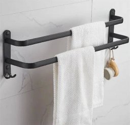 Aptel Stalowy Wieszak na Ręczniki Łazienkowy w stylu Loft 60x11cm czarny mat AG988