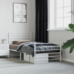 vidaXL vidaXL Metalowa rama łóżka z wezgłowiem i zanóżkiem, biała, 90x190 cm