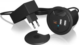 Icy Box IB-HUB1407 3 Port ładowarka do biurka, 2x USB-A, 1x USB-C, otwór 60mm