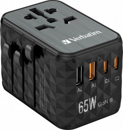 Verbatim Adapter podróżny UTA-05 GaN III globalny 2xUSB-C PD QC 4+ 65W, 1xUSB-A 60W, 1xUSB-A 5W