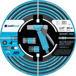 Cellfast Wąż ogrodowy Smart PRO ATS 1/2" 20m (C13-490) zestaw zawiera: wąż ogrodowy SMART 1/2" 20mb, zraszacz pistoletowy HYDRON, szybkozłącza stop i przelot IDEAL