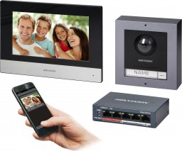 Orno HIKVISION DS-KIS602(B) zestaw wideodomofonowy PoE jednorodzinny z monitorem dotykowym 7" z WiFi, panelem zewnętrznym z kamerą FullHD i PoE switch