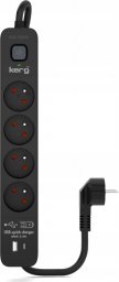 Listwa zasilająca Kerg Urządzenie zasilające zabezpieczające KERG z wyłącznikiem 4 gniazda USB-C USB-A czarne 5m 16A H05VV-F 3x1,5mm2