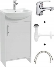 Deftrans Zestaw szafka biała z umywalką bateria chrom i syfon 45 cm Alf