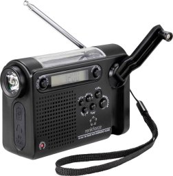 Radio budowlane Renkforce RF-CR-200 Radio przenośne UKW, MW, KW ładowalny Panel słoneczny Ręczna korba Funkcja budzika Latarka czarny (RF-4694806)