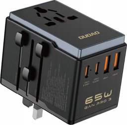Dudao Adapter podróżny A65Pro 65W EU / US / JP / AUS / UK 2x USB-C 2x USB-A - czarny