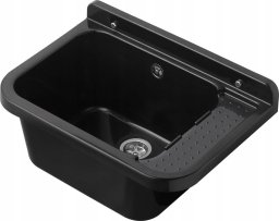 Zlewozmywak Hydroland ZLEW.60 KOMORA GOSPODARCZA CZARNA POLIPR. 60X34X21 + SYFON Z PRZEL.ZESTAW MONTAŻ.+KOREK+ MOŻLIWOŚĆ MONTAŻ.BATERII STOJ.I DOZOWNIKA // ZL.HYDRO-ZLEW.60-CZARNA