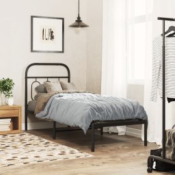 vidaXL vidaXL Metalowa rama łóżka z wezgłowiem, czarna, 75x190 cm