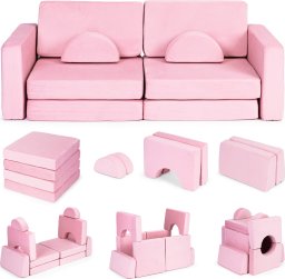 Ecotoys Sofa składana modułowa dla dzieci duża 2 osobowa DIY 10 miękkich poduch - różowa ECOTOYS