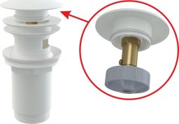 Syfon Watersolution Spust umywalki CLIK/CLAK 5/4 metalowy z przelewem, duży korek, biały