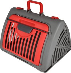 Homea Klatka transportowa dla kota i psa, składana, plastik, 46 x 35 x 33 cm, antracytowo-czerwona