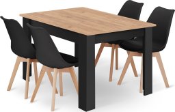 Leobert Zestaw stół prostokątny 120x80 craft + 4 krzesła MARK czarne