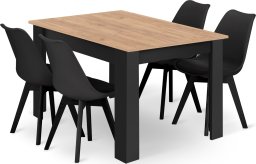 Leobert Zestaw stół prostokątny 120x80 craft + 4 krzesła MARK czarne