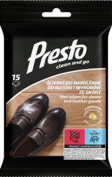 Presto Presto Ściereczki nawilżane z woskiem do butów i wyrobów ze skóry 15 sztuk