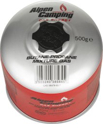 Alpen Kartusz gazowy 500g Alpen Camping. certyfikat: Pi 0437, zgodny z EN417, propan-butan, zakres -10°c do+ 40°c, zawór gwintowany 7/
