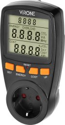Orno Jednotaryfowy watomierz, kalkulator energii z wyświetlaczem LCD, jedna taryfa, wbudowany akumulator, wersja Schuko, czarny