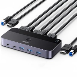 Przełącznik Ugreen Przełącznik KVM UGREEN CM664 switch 3xUSB-A,2xUSB-B,2xUSB-C,3xHDMI,micro USB czarny