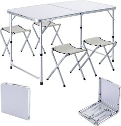 Kadax KADAX Zestaw Turystyczny Stół Składany 120cm + 4 Krzesła 5W1 Kempingowy Grill