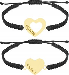 MEJK Jewellery Bransoletka Złota dla Mamy i Córki Serce Srebro 925 Grawer Makrama