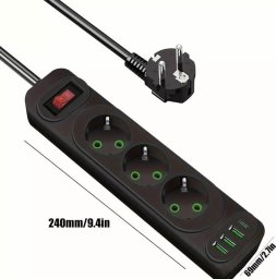 Transcend F23U 2m extension cord with 3 Sockets + 3 USB + 1 USB-C