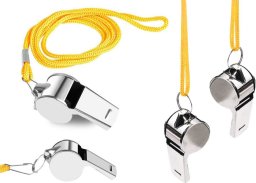 LeanToys Gwizdek Sędziowski Z Kulką Metalowy Żółty Sznurek 40cm LEAN TOYS