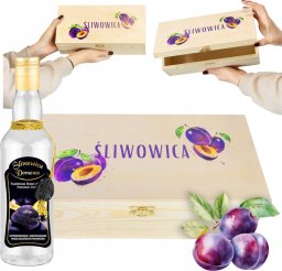 Bimberek PUDEŁKO NA ŚLIWOWICĘ + BUTELKA OZDOBNA ŚLIWOWICA Skrzynka drewniana alkohol