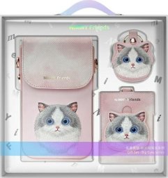 iLike Nimmy Zestaw 3w1 torebka na telefon + portfel + etui na lokalizator różowy/pink Big Eyed Pet 2.0 Cat