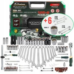 Zestaw narzędzi Rockforce Zestaw narzędzi 125+6el. 1/4", 3/8", 1/2" Premium