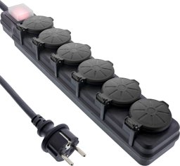 Alcasa InLine® Outdoor-Steckdosenleiste, 6-fach Schutzkontakt, IP44, mit Schalter, 5m