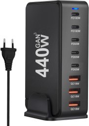 Zasilacz do laptopa Reagle SZYBKA ŁADOWARKA 8 w 1 GaN III 440W PD 5x USB C 3x QC 3.0 DO LAPTOPA IPHONE