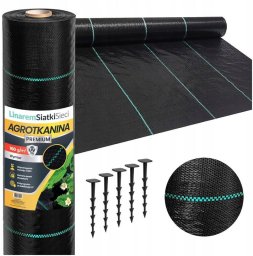 Linarem SiatkiSieci AGROTKANINA 160G 3,2x50m PREMIUM UV 3% AGROWŁÓKNINA CZARNA MATA + KOŁKI