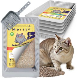 Mersjo 5x Kuweta jednorazowa, żwirek bentonitowy dla kota PH CONTROL z tacką 5x2,7l + szufelka