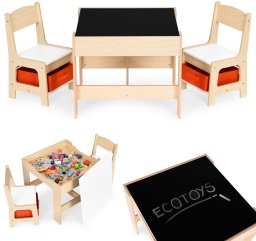 Ecotoys Zestaw mebli dla dzieci stolik + 2 krzesła tablica kredowa ECOTOYS