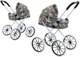 LeanToys Wózek Dla Lalek Duże Koła Składany Gwiazdki Chmurki Szary 70cm LEAN Toys