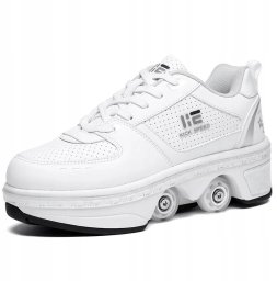 ITIMPORT BUTOROLKI BUTY ROLKI Z KÓŁKAMI ROLKAMI PODŚWIETLANE 7-LED UNISEX BIAŁE r.42