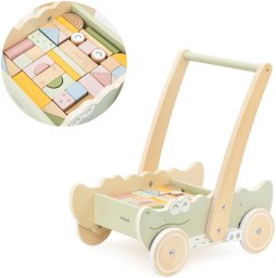 Ecotoys Viga Drewniany Wózek Na Klocki Pchacz