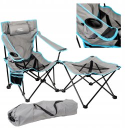 Mentor PLATINET CAMPING SET OF 2, FOLDING TABLE/ FOOTREST + CHAIR BLACK BLUE [45907]