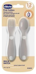 Chicco 179404 PIERWSZE SZTUĆCE PLASTIKOWE 12M+ SZARE
