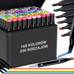 DWM Kolorowe markery , flamastry dwustronne zestaw168szt czarne