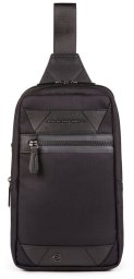 Piquadro Piquadro, Trakai, Leather & Fabric, Mono Sling, Textile Crossbody Bag, Black, 42021990, 31 x 18 x 7 cm, For Men For Men