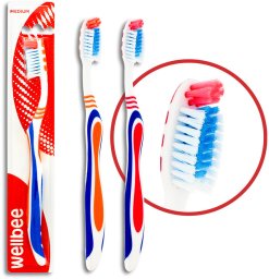 Wellbee WELLBEE Szczoteczka do zębów dla dorosłych o średniej twardości (blister 3) - mix kolorów 1szt