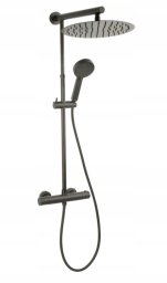Zestaw prysznicowy Ferro NP75-TRV7U-GM / FERRO / TREVI / DESZCZOWNIA BLACK Z NATRYSKIEM I BATERIĄ TERMOSTAT.TRV7, GUN METAL  /