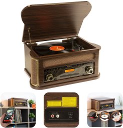 Gramofon Fenton Gramofon Memphis BT CD DAB+ FM USB brązowy one size