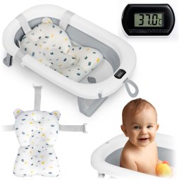 Ricokids Wanienka składana dla dzieci, niemowląt z termometrem i wkładką RK-287 biało-szara