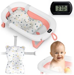 Ricokids Wanienka składana dla dzieci, niemowląt z termometrem i wkładką RK-287 biało-różowa