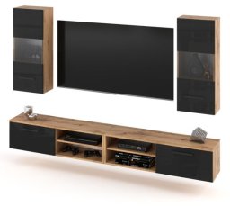 Hurtownia-Mebli Meblościanka Szafka Rtv Salon Witryna Nowoczesna 240cm Wotan Czarny Połysk