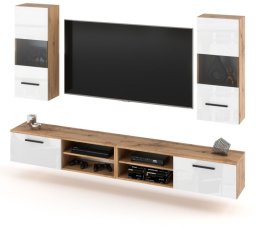 Hurtownia-Mebli Meblościanka Wisząca Do Salonu 240cm Pojemna Szafka Rtv Wotan Biała Połysk